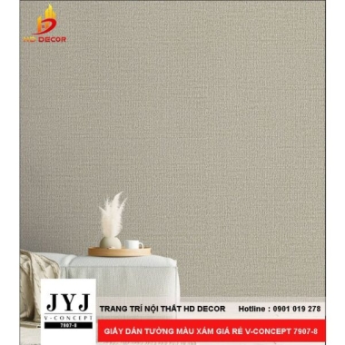 GIẤY DÁN TƯỜNG MÀU XÁM GIÁ RẺ V-CONCEPT 7907-8
