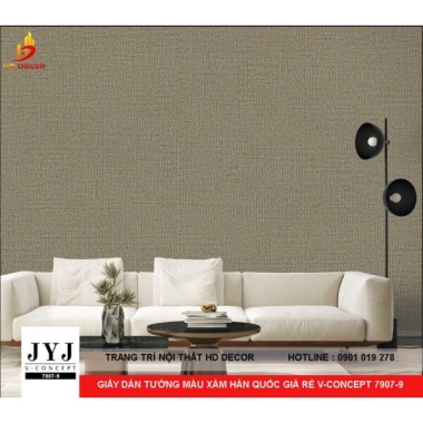 GIẤY DÁN TƯỜNG MÀU XÁM HÀN QUỐC GIÁ RẺ V-CONCEPT 7907-9 