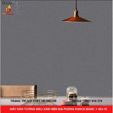GIẤY DÁN TƯỜNG MÀU XÁM HIỆN ĐẠI PHÒNG KHÁCH BASIC + 485-10