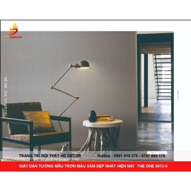 GIẤY DÁN TƯỜNG MÀU XÁM TRƠN GIÁ RẺ THE ONE 6812-5