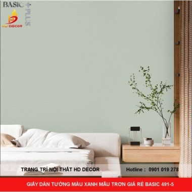 GIẤY DÁN TƯỜNG MÀU XANH MẪU TRƠN GIÁ RẺ BASIC 491-5 