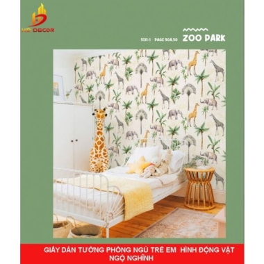 GIẤY DÁN TƯỜNG PHÒNG NGỦ TRẺ EM  HÌNH ĐỘNG VẬT NGỘ NGHĨNH 
