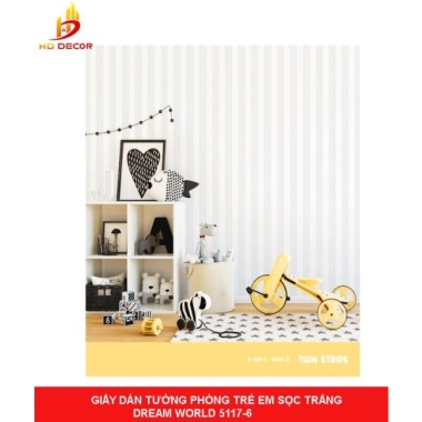 GIẤY DÁN TƯỜNG PHÒNG TRẺ EM SỌC TRẮNG DREAM WORLD 5117-6
