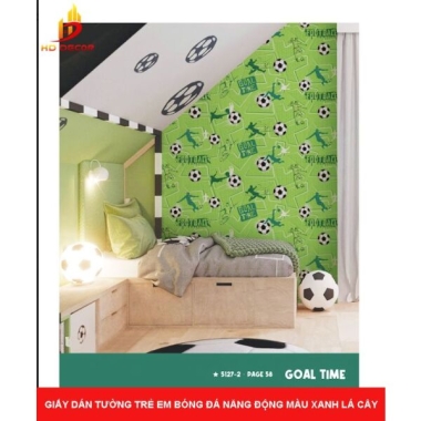 GIẤY DÁN TƯỜNG TRẺ EM BÓNG ĐÁ NĂNG ĐỘNG MÀU XANH LÁ CÂY 