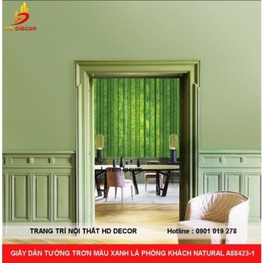 GIẤY DÁN TƯỜNG TRƠN MÀU XANH LÁ PHÒNG KHÁCH NATURAL A88423-1