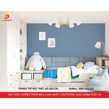 GIẤY DÁN TƯỜNG TRƠN MÀU XANH NHẠT CHO PHÒNG NGỦ LIVING 70227-10