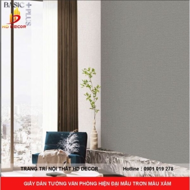 GIẤY DÁN TƯỜNG VĂN PHÒNG HIỆN ĐẠI MẪU TRƠN MÀU XÁM 
