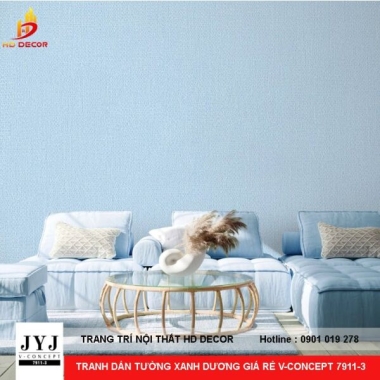 GIẤY DÁN TƯỜNG XANH DƯƠNG GIÁ RẺ  PHÒNG KHÁCH V-CONCEPT 7911-3