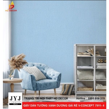 GIẤY DÁN TƯỜNG XANH DƯƠNG NHẠT PHÒNG KHÁCH V-CONCEPT 7911-4