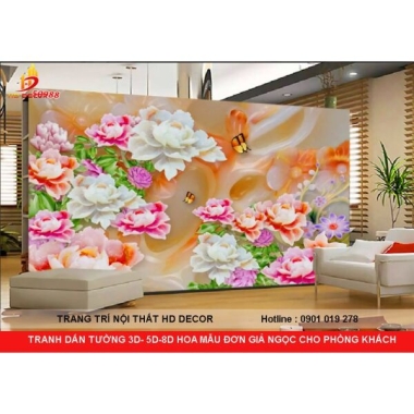 MẪU TRANH DÁN TƯỜNG 3D-5D-8D HOA MẪU ĐƠN GIẢ NGỌC CHO PHÒNG KHÁCH 