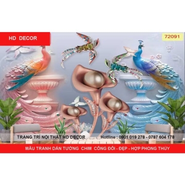 MẪU TRANH DÁN TƯỜNG CHIM CÔNG ĐÔI - ĐẸP HỢP PHONG THỦY 