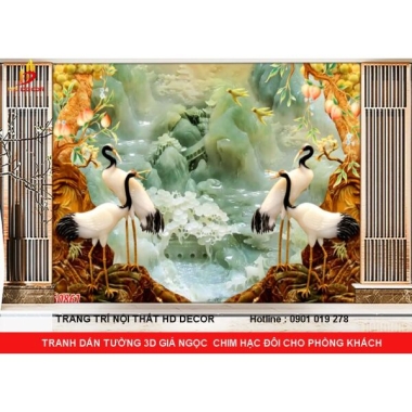 MẪU TRANH DÁN TƯỜNG GIẢ NGỌC CHIM HẠC ĐÔI ĐẸP NHẤT CHO PHÒNG KHÁCH 