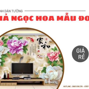 MẪU TRANH DÁN TƯỜNG GIẢ NGỌC HOA MẪU ĐƠN PHONG THỦY 