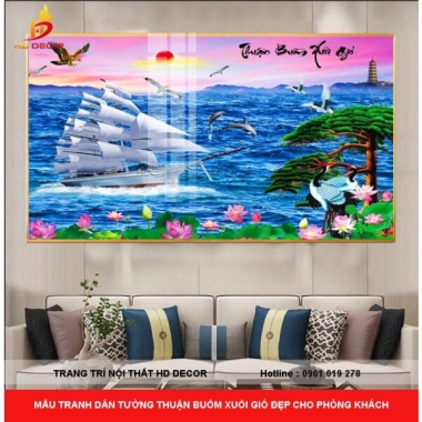 MẪU TRANH DÁN TƯỜNG THUẬN BUỒM XUÔI GIÓ ĐẸP CHO PHÒNG KHÁCH 