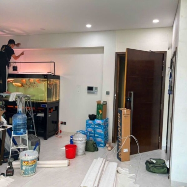 THI CÔNG GIẤY DÁN TƯỜNG CHO PHÒNG KHÁCH 