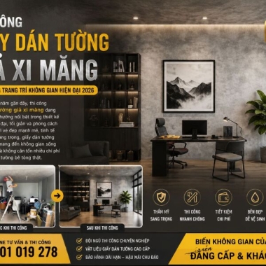 THI CÔNG GIẤY DÁN TƯỜNG GIẢ XI MĂNG 