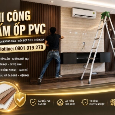 THI CÔNG TẤM ỐP TƯỜNG PVC 