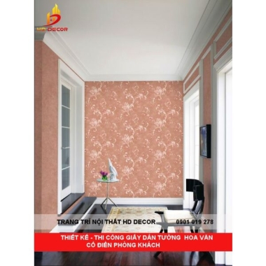 THIẾT KẾ - THI CÔNG GIẤY DÁN TƯỜNG  HOA VĂN CỔ ĐIỂN PHÒNG KHÁCH 