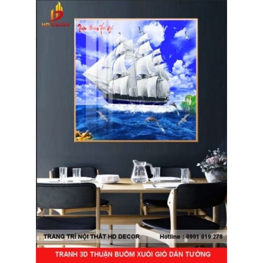 TRANH 3D THUẬN BUỒM XUÔI GIÓ DÁN TƯỜNG 
