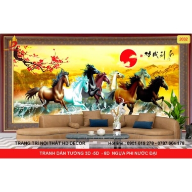 TRANH BÁT MÃ PHONG THỦY DÁN TƯỜNG PHÒNG KHÁCH 