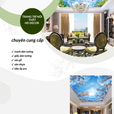 TRANH DÁN  TRẦN 3D ĐẸP - XU HƯỚNG TRANG TRÍ NỘI THẤT HIỆN ĐẠI 2025 