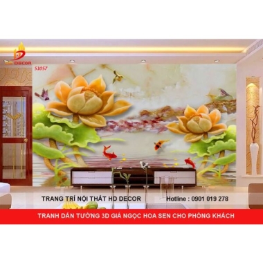TRANH DÁN TƯỜNG 3D-5D-8D GIẢ NGỌC HOA SEN 