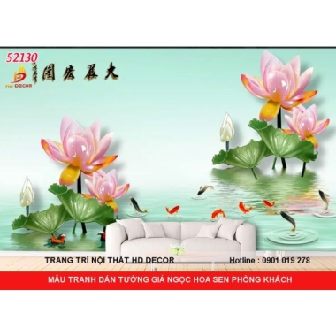TRANH DÁN TƯỜNG 3D-5D-8D GIẢ NGỌC HOA SEN ĐẸP NHẤT CHO PHÒNG KHÁCH 