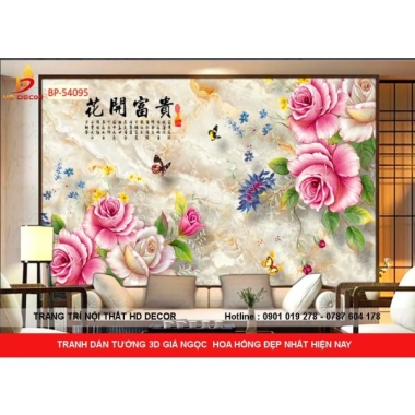 TRANH DÁN TƯỜNG 3D-5D-8D HOA HỒNG GIẢ NGỌC ĐẸP NHẤT HIỆN NAY 