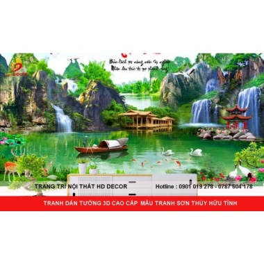 TRANH DÁN TƯỜNG 3D CAO CẤP  MẪU TRANH SƠN THỦY HỮU TÌNH 