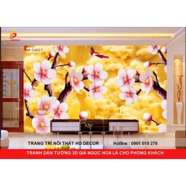 TRANH DÁN TƯỜNG 3D GIẢ NGỌC HOA ĐÀO CHO PHÒNG KHÁCH 