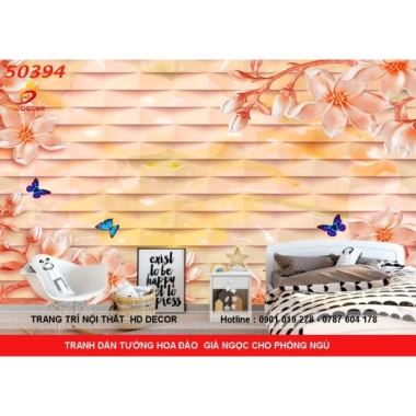 TRANH DÁN TƯỜNG 3D GIẢ NGỌC HOA ĐÀO CHO PHÒNG NGỦ 