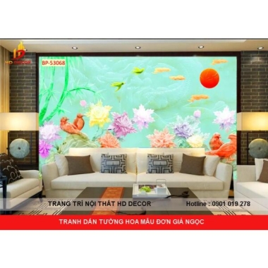 TRANH DÁN TƯỜNG 3D GIẢ NGỌC HOA MẨU ĐƠN NGHỆ THUẬT 