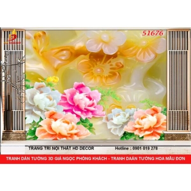 TRANH DÁN TƯỜNG 3D GIẢ NGỌC HOA MẪU ĐƠN NGHỆ THUẬT ĐẸP MẮT 