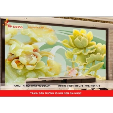 TRANH DÁN TƯỜNG 3D GIẢ NGỌC HOA SEN 