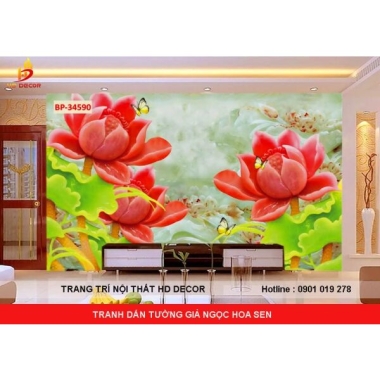 TRANH DÁN TƯỜNG 3D GIẢ NGỌC HOA SEN CHO PHÒNG  KHÁCH 