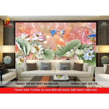 TRANH DÁN TƯỜNG  3D GIẢ NGỌC HOA SEN CHO PHÒNG KHÁCH 