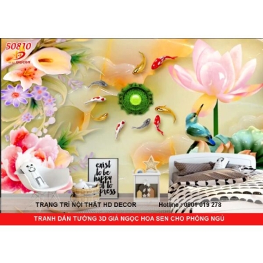 TRANH DÁN TƯỜNG 3D GIẢ NGỌC HOA SEN CHO PHÒNG NGỦ 