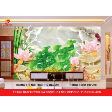 TRANH DÁN TƯỜNG 3D GIẢ NGỌC  HOA SEN  ĐẸP NHẤT CHO PHÒNG KHÁCH 