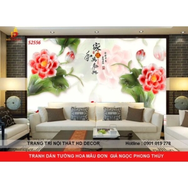 TRANH DÁN TƯỜNG 3D HOA MẪU ĐƠN GIẢ NGỌC PHONG THỦY 