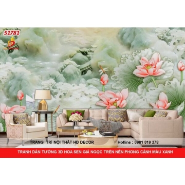 TRANH DÁN TƯỜNG 3D HOA SEN GIẢ NGỌC 
