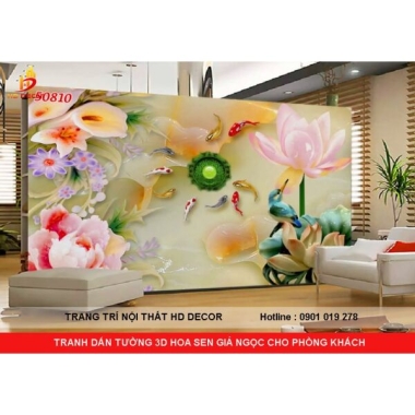 TRANH DÁN TƯỜNG 3D  HOA SEN GIẢ NGỌC GIÁ RẺ CHO PHÒNG KHÁCH 