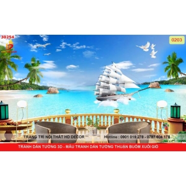 TRANH DÁN TƯỜNG 3D - MẪU TRANH DÁN TƯỜNG THUẬN BUỒM XUÔI GIÓ 