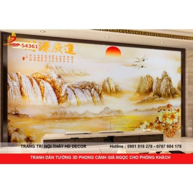 TRANH DÁN TƯỜNG 3D PHONG CẢNH GIẢ NGỌC CHO PHÒNG KHÁCH 