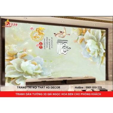 TRANH DÁN TƯỜNG 3D PHÒNG KHÁCH HOA SEN GIẢ NGỌC 