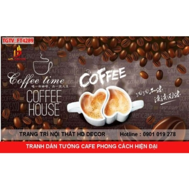 TRANH DÁN TƯỜNG 3D QUÁN CAFE PHONG CÁCH HIỆN ĐẠI 