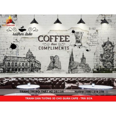 TRANH DÁN TƯỜNG 3D QUÁN CAFE - TRÀ SỮA 