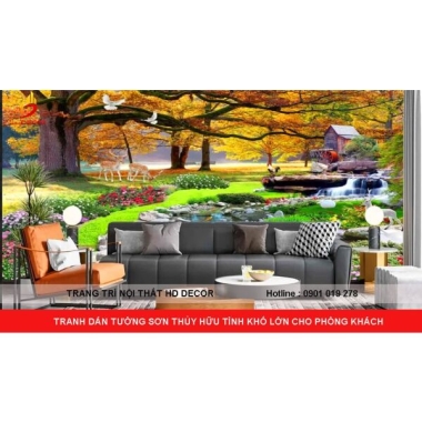 TRANH DÁN TƯỜNG 3D SƠN THỦY HỮU TÌNH CHO PHÒNG KHÁCH 
