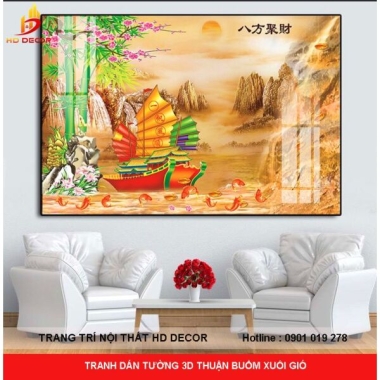 TRANH DÁN TƯỜNG 3D THUẬN BUỒM XUÔI GIÓ 