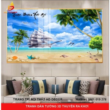 TRANH DÁN TƯỜNG 3D THUYỀN RA KHƠI 