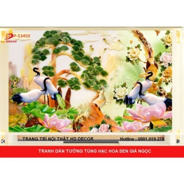 TRANH DÁN TƯỜNG 3D TÙNG HẠC HOA SEN GIẢ NGỌC 